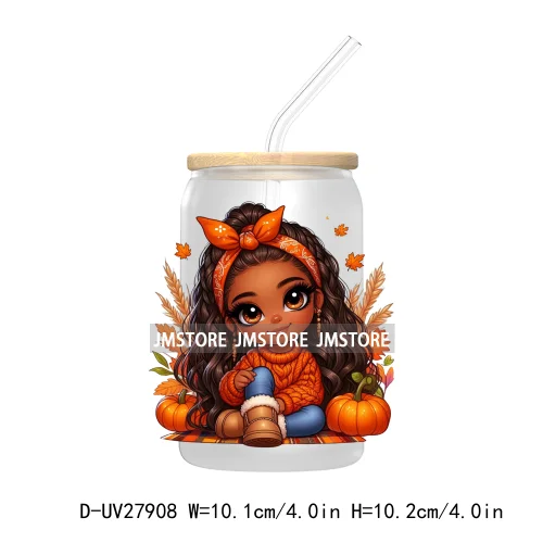 Autumn Chibi Super Cute Black Baby Girl UV DTF Transfer Stickers Decals For Libbey Cold Cups Mugs Tumbler Waterproof Afro Kids