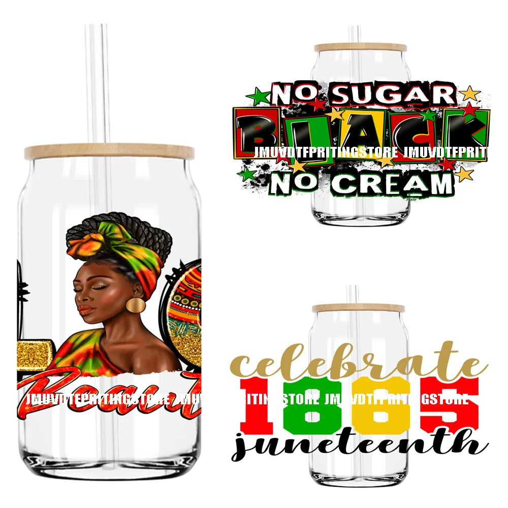 Celebrate 1865 Juneteenth Hope UV DTF Transfer Stickers Decals For Libbey Cold Cups Mug Tumbler Waterproof DIY Craft Black Power