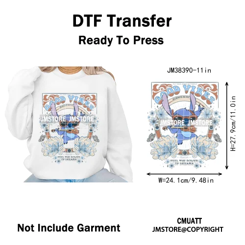 Retro Cartoon Happy Summer Vacation Vibes Coquette Seashells Iron on DTF Heat Transfer Stickers Ready to Press for Clothes Bags