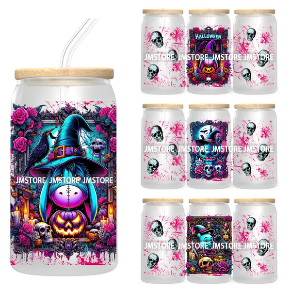 Cartoon Halloween Witch Skull Pumpkins UV DTF Sticker For 16OZ Libbey Glass Cup Can Wrap Transfer Stickers Custom Label DIY Logo