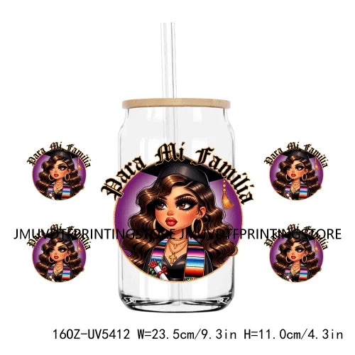 Chicano Graduation Mexican Lady 16OZ UV DTF Cup Wrap Transfers Stickers Custom Labels DIY Waterproof Logo For Libbey Glass Can