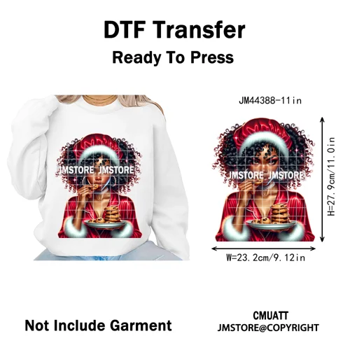 Sassy Afro Women Quirky Girls Santa Christmas Attitude Iron on Washable DTF Heat Transfers Stickers Ready to Press for Textiles