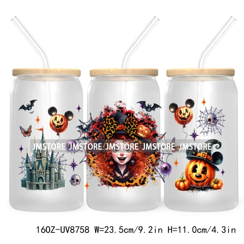 Halloween Leopard Cartoon Princess 16OZ UV DTF Cup Wrap Transfer Sticker Custom Labels Waterproof Logo For Libbey Glass Can Fall