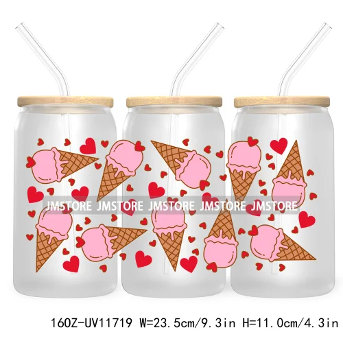 Funny Valentines Quotes 16OZ UV Cup Wrap DTF Transfer Stickers For Libbey Glass Can Cups Tumbler Self Love Valentine Hearts Kiss