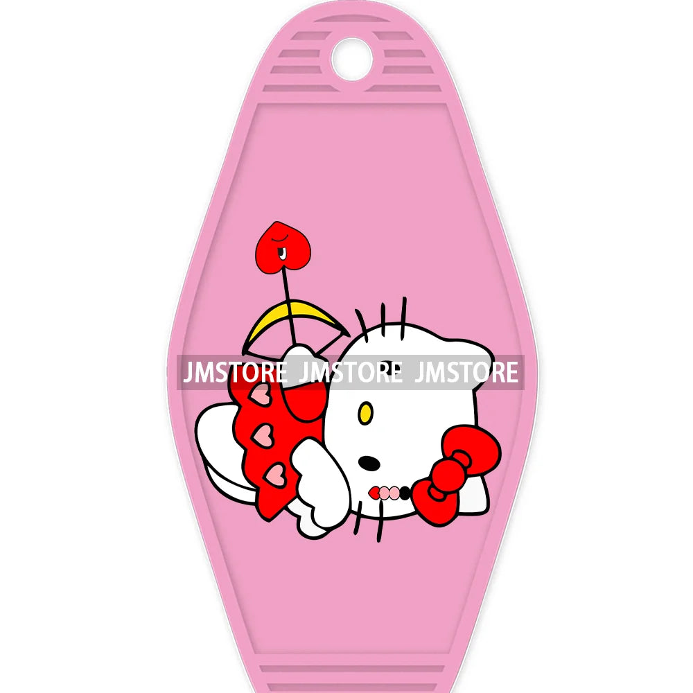 Cartoon Character Angel Cat With Sad Heart Bunny High Quality WaterProof UV DTF Sticker For Motel Hotel Keychain Valentine's Day