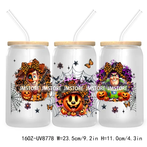 Halloween Leopard Cartoon Princess 16OZ UV DTF Cup Wrap Transfer Sticker Custom Labels Waterproof Logo For Libbey Glass Can Fall