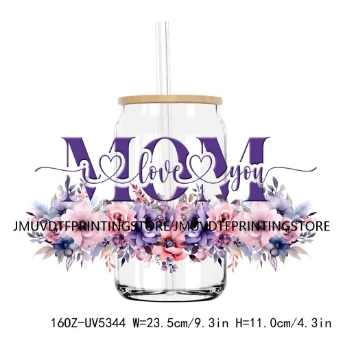 Best Mama With Flowers Mother's Day UV DTF Sticker For 16OZ Libbey Glass Cup Can Mom Wrap Transfer Sticker Custom Label DIY Logo