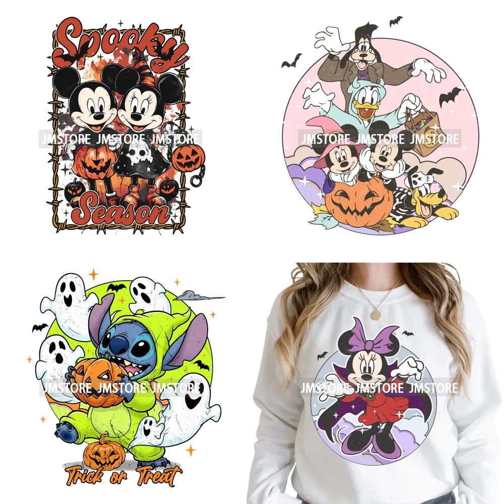 Spooky Season Pumpkin Trick or Treat Cartoon Halloween Iron on DTF Washable Heat Transfers Stickers Ready to Press for Clothing