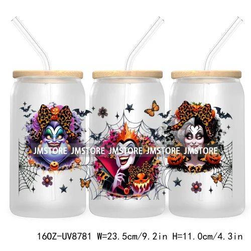 Halloween Leopard Cartoon Princess 16OZ UV DTF Cup Wrap Transfer Sticker Custom Labels Waterproof Logo For Libbey Glass Can Fall