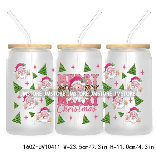 Christmas Girly Coquette Bow 16OZ UV DTF Cup Wrap Transfer Stickers Custom Labels For Libbey Glass Can Candy Cane Tis The Season