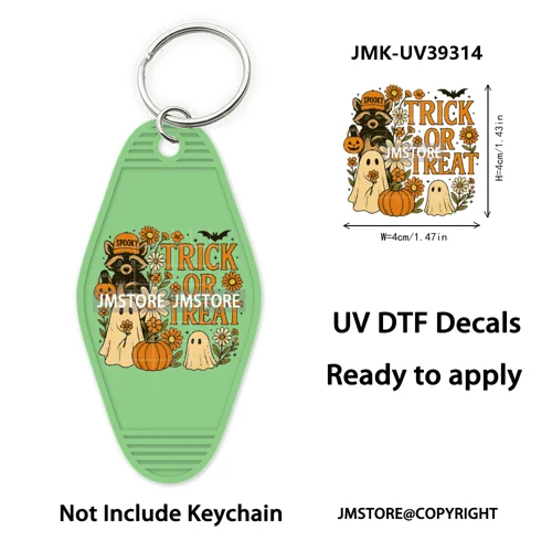 Faux Glitter Halloween Ghost Pumpkin Season UV DTF Motel Keychain Decal Ready To Ship Transfer Stickers Print For Hotel Keychain