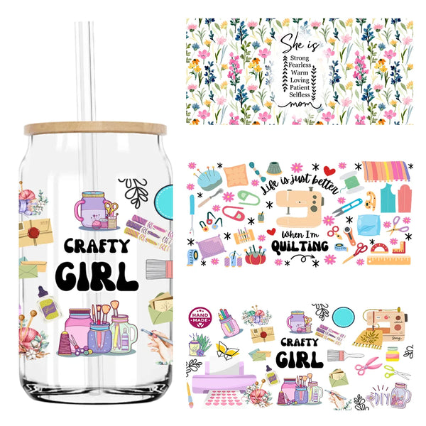 Crafty Girl Affirmations UV DTF Sticker For 16OZ Libbey Glass Cup Can Wrap Transfer Sticker Custom Labels DIY Logo