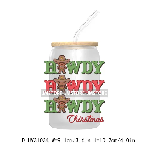 Retro Western Christmas Cowgirl Howdy Santa UV Sticker Decals For Libbey Cold Cups Mugs Tumbler Transfer Stickers Xmas Season