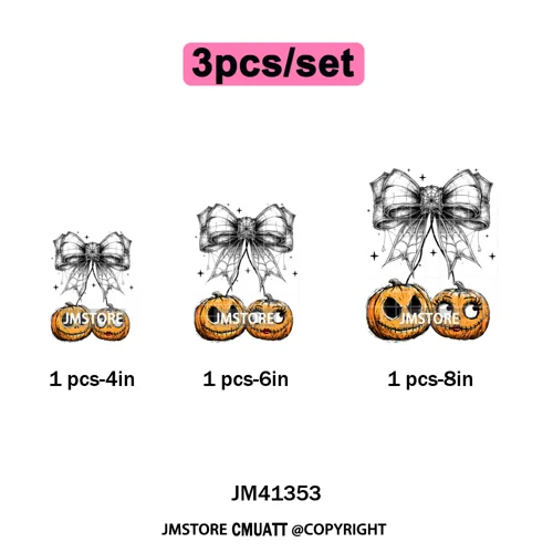 Cartoon Friends Character Faux Glitter Coquette Pumpkin Girly Halloween Iron on DTF Transfer Stickers Heat Press for Hoodies Bag