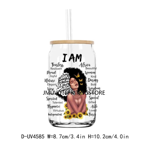 God Says I Am Black Queen Princess UV DTF Transfer Sticker Decal For Libbey Cold Cups Mugs Tumbler Waterproof DIY Logo Afro Girl