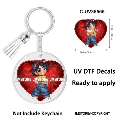 Cartoon Princess In My Villains Era UV DTF Decal Round Keychain Ready To Apply WaterProof Transfer Stickers For Circle Keychain