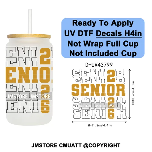 Fresh Class Of 2026 Senior Edition UV DTF Decals Ready To Apply Waterproof Transfer Stickers DIY Craft For 16OZ Libbey Glass Can