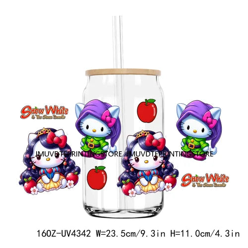 Cute Cartoon Cat Cow 16OZ UV DTF Cup Wrap Transfers Stickers Baseball Girl Custom Label DIY Waterproof Logo For Libbey Glass Can