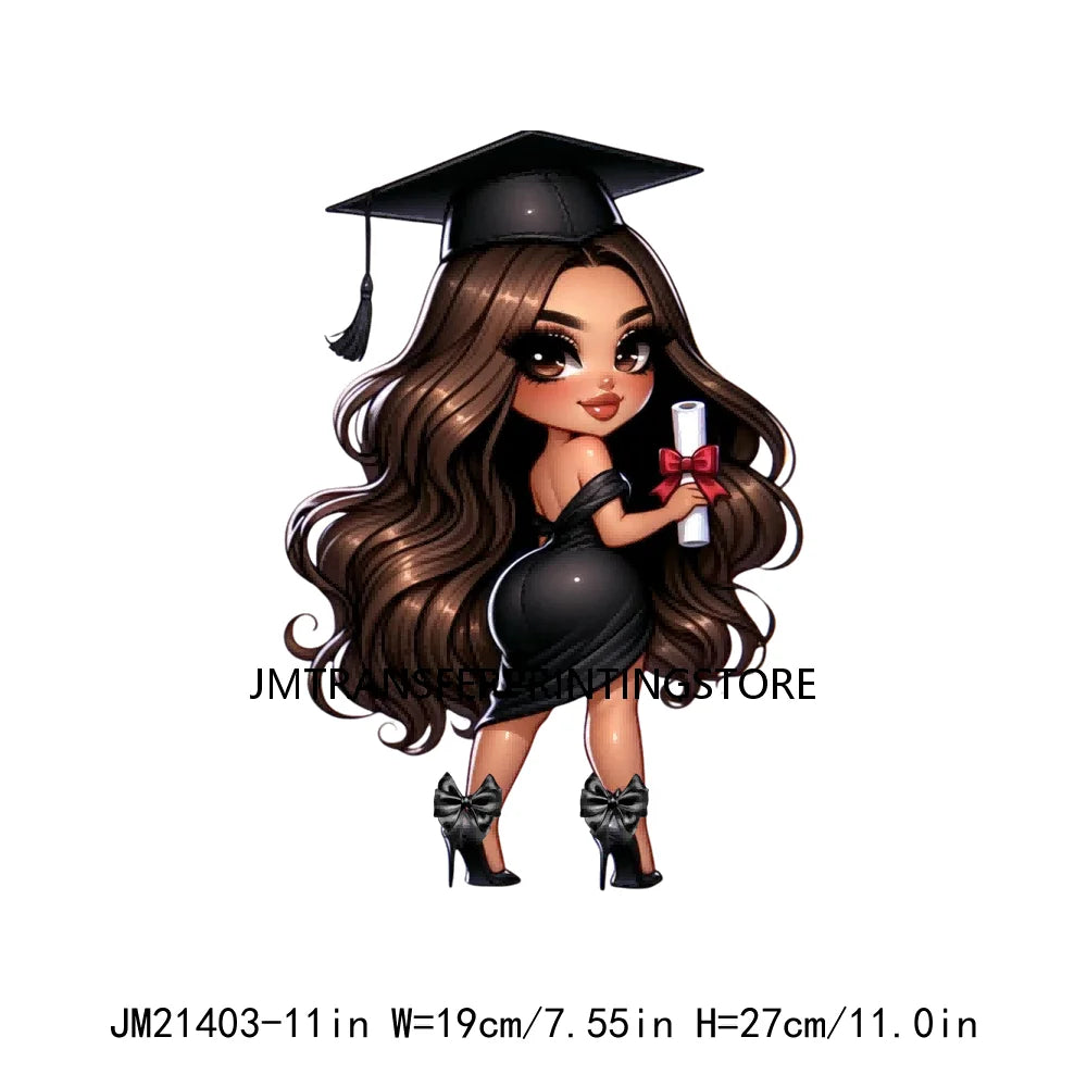 DIY Chibi Latina Graduation Diploma Designs Iron On Chicana College Woman Transfers Printing Stickers Ready To Press For Hoodies