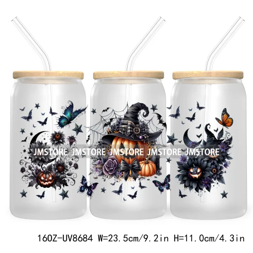 Spooky Witch Social Club UV DTF Cup Wrap For 16OZ Libbey Glass Cups Can Transfer Stickers Custom Labels Logo Halloween Season