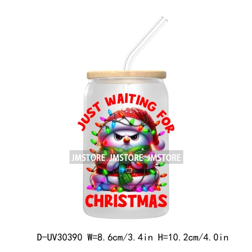 Retro Santa Christmas Blowing Bubble UV DTF Transfer Stickers Decals For Libbey Cold Cups Mugs Tumbler Waterproof Craft Xmas Mom