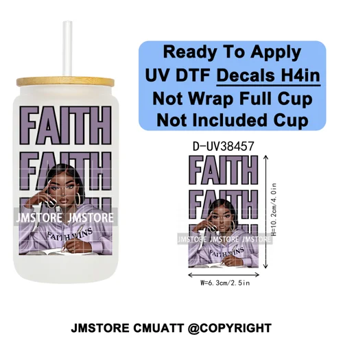 Black Girl Praying Faith Religious Women UV DTF Transfer Stickers Decals Ready To Apply Waterproof For 16OZ Libbey Glass Can Cup