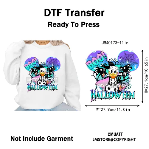 Colorful Cute Cartoon Animal Boo Skeleton Halloween Season Iron on DTF Washable Transfers Stickers Ready to Press for Textile