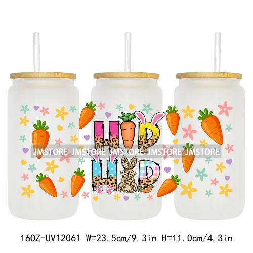 Hip Hop Easter Bunny Carrot Eggs Hunting UV DTF Sticker For 16OZ Libbey Glass Cup Can Wrap Transfer Stickers Custom Labels Logo