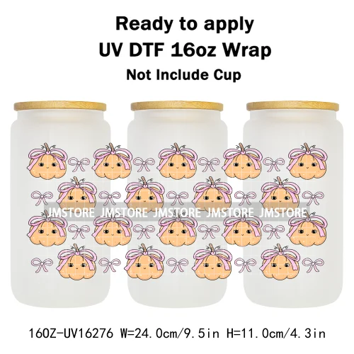 Fall Pumpkin Bow Autumn Girly UV DTF Stickers Ready To Transfer Cup Wrap Custom Labels DIY Craft For Libbey Can Glass Tumblers