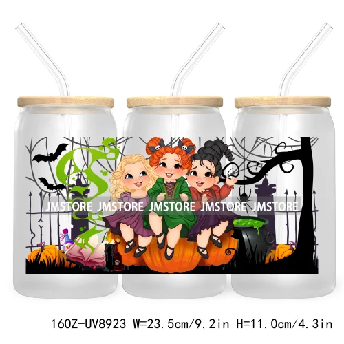 Fall Halloween Cartoon Friends 16OZ UV DTF Cup Wrap Transfer Stickers Custom Labels Durable Waterproof Logo For Libbey Glass Can