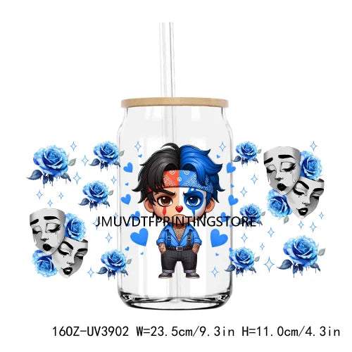 Chicano La Sad Girl Couple 16OZ UV DTF Cup Wrap Transfer Stickers Custom Labels DIY Waterproof Logo For Libbey Glass Can Hearts