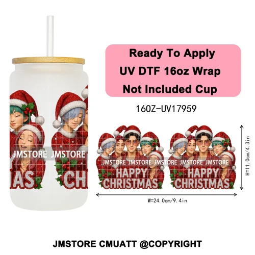 Christmas Edition Kpop Demon Festive Anime Girls UV DTF Stickers Ready To Apply Cup Wrap High Quality For 16OZ Libbey Can Glass