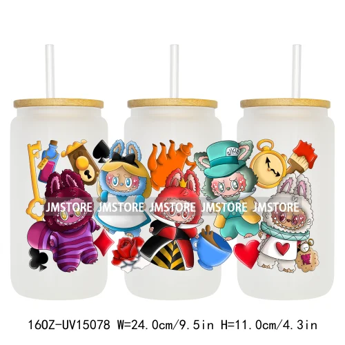 Fashion Princess Monster Doll 16OZ UV DTF Cup Wraps Ready To Apply Waterproof Transfer Stickers For Libbey Glass Can Tumbler