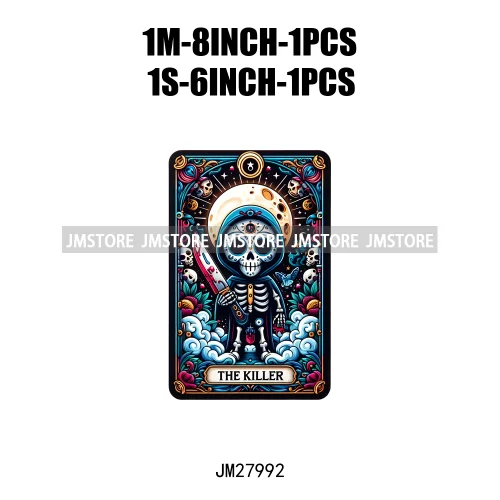 Spooky Halloween Tarot Card Pumpkin Skeleton Ghost Flower Iron On DTF Transfers Stickers Ready To Press For Sweatshirt Bags