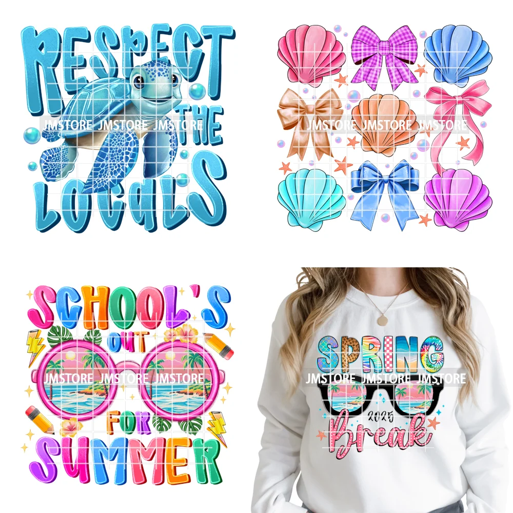 Spring Break Wildflower Seashell Turtle Coquette Sun Summer Vacation Iron on DTF Transfers Stickers Ready to Press for Clothes