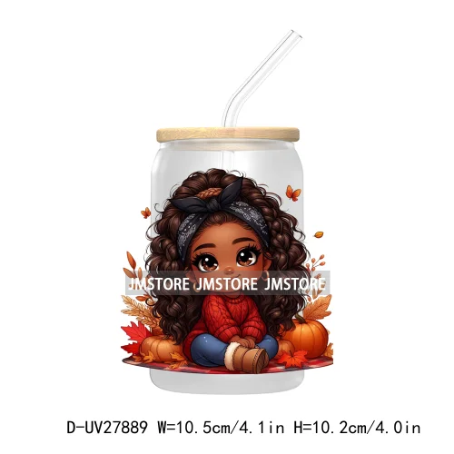 Autumn Chibi Super Cute Black Baby Girl UV DTF Transfer Stickers Decals For Libbey Cold Cups Mugs Tumbler Waterproof Afro Kids