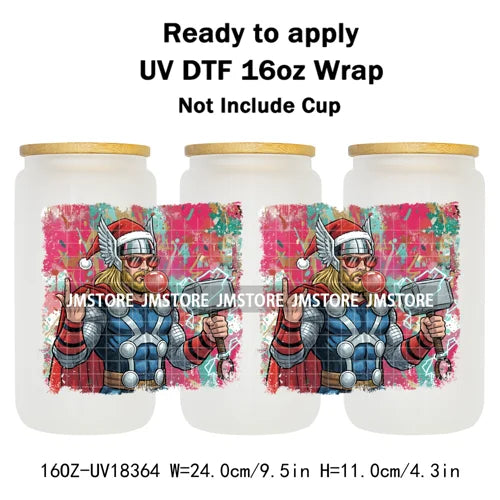 Preppy Christmas Movie Killer Cartoon Bow 16OZ UV DTF Cup Wraps Ready To Apply Waterproof Transfer Stickers For Libbey Glass Can