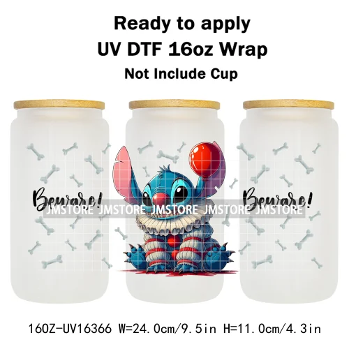 Horror Halloween Cartoon Killers 16OZ UV DTF Cup Wraps Ready To Apply Waterproof Transfer Stickers For Libbey Glass Can Tumbler