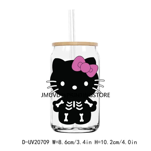 Halloween Cartoon Hello Cat With Pumpkin UV DTF Transfers Stickers Decals For Libbey Cold Cups Mugs Tumbler Waterproof DIY Logo
