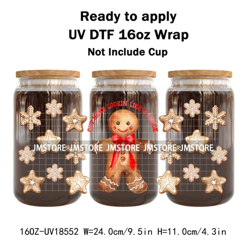 Preppy Christmas Candy Cane Xmas Tree UV DTF Cup Wrap Ready To Apply Transfer Stickers 16OZ Tumbler Wraps For Libbey Glass Can
