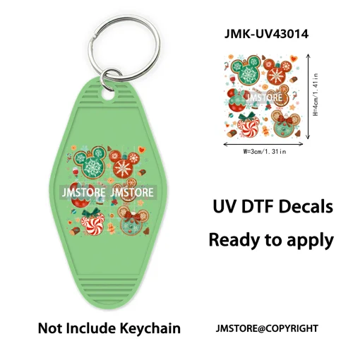 Cartoon Friends Christmas Holiday UV DTF Keychain Wraps Ready To Apply Waterproof High Quality Decals For Hotel Motel Keychain