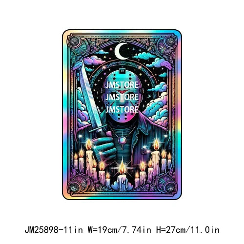 Spooky Horror Halloween Designs Killer King Ghost Death Tarot Card DTF Iron On Transfer Stickers Ready To Press For T-shirt Bags