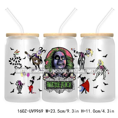 Friends Horror Characters 16OZ UV Cup Wrap DTF Transfer Stickers For Libbey Glass Can Cups Tumbler Happy Horror Movie Killers