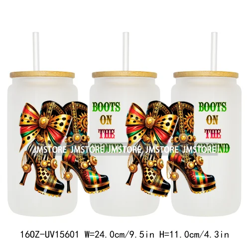 Juneteenth Vibes Sneaker And Heel Afro Woman 16OZ UV DTF Cup Wraps Ready To Apply Transfer Stickers For Libbey Glass Can Tumbler