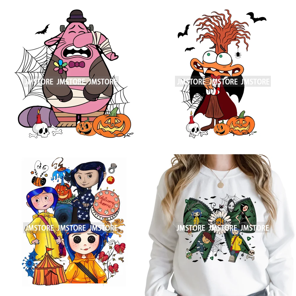 Funny Cartoon Movie Character Halloween Pumpkin Coquette Iron on DTF Washable Heat Transfer Stickers Ready to Press for Clothes