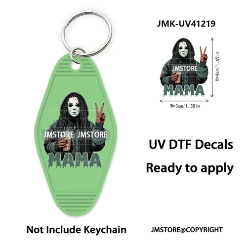 Horror Character Mama Coffee Lover UV DTF Motel Keychain Decal Ready To Ship Durable Transfer Stickers Prints For Hotel Keychain