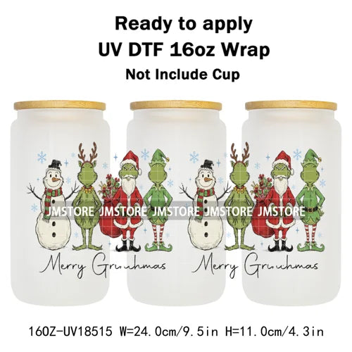 Mean Guy Christmas Movie Vacation Holiday 16OZ UV DTF Cup Wraps Ready To Apply Waterproof Transfer Stickers For Libbey Glass Can