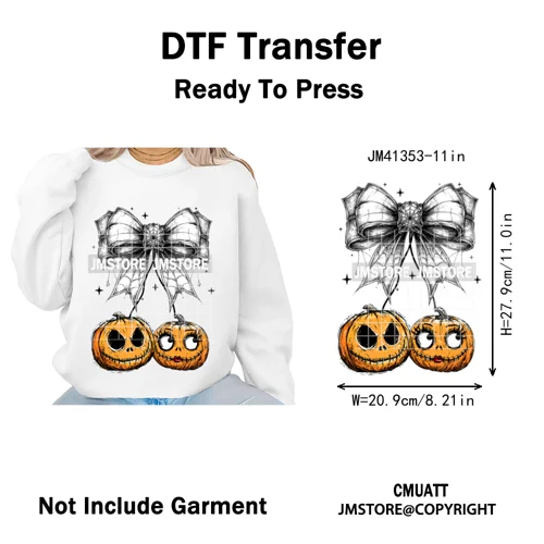 Cartoon Friends Character Faux Glitter Coquette Pumpkin Girly Halloween Iron on DTF Transfer Stickers Heat Press for Hoodies Bag