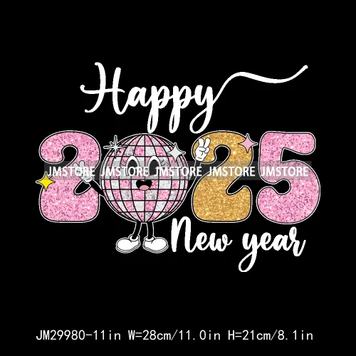 2025 Happy New Year Faux Glitter Holiday 12 New Chapters 365 New Chances Iron On DTF Transfer Sticker Ready To Press For Clothes