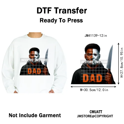 Halloween Spooky Afro Dad Scary Movie Smoking Character Costume Design Iron on DTF Transfer Stickers Ready to Press for Clothing